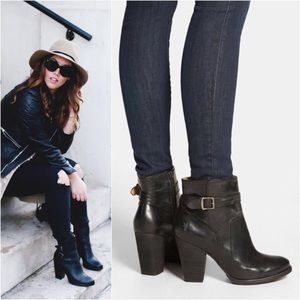 Frye Pattie Black Leather Belt Riding Ankle Bootie
